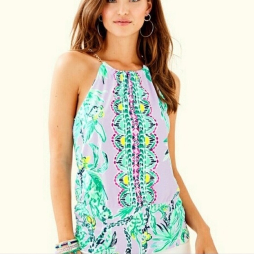 NWT Lilly Pulitzer Bowen Top Light Lilac Verbena It’s Impawsible Engineered XXS